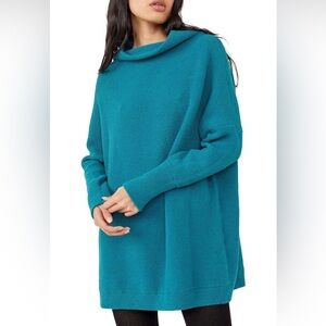 Free People Ottoman Teal Ribbed Tunic Sweater Small